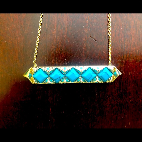 House of Harlow 1960 Rectangular Turquoise and Gold Necklace - Picture 1 of 3